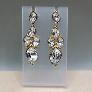 Vintage Christian Dior Crystal Drop Gold Costume Statement Style Earrings Formal